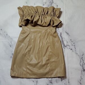 Do+Be Tan Faux Leather Mini Dress